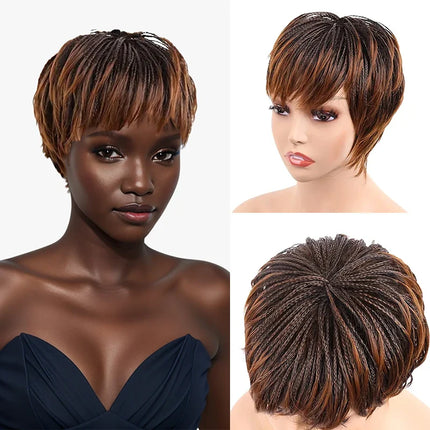 Women's Short Bob Braided Wig with Bangs | Synthetic Wigs for Everyday Wear & Christmas (Easy Style)
