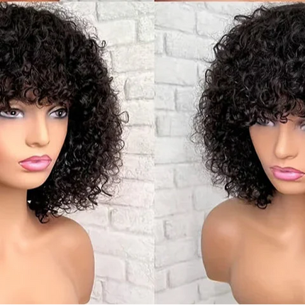 Highlight Honey Blonde Jerry Curly Pixie Bob Wig with Bangs | Full Machine Made Human Hair