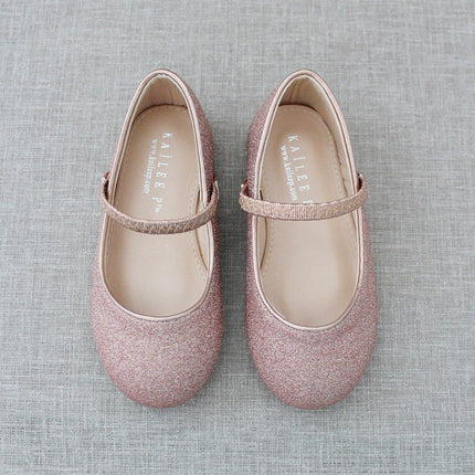 Rose Gold Fine Glitter Mary Jane Flats