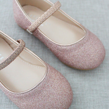 Rose Gold Fine Glitter Mary Jane Flats