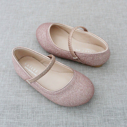Rose Gold Fine Glitter Mary Jane Flats