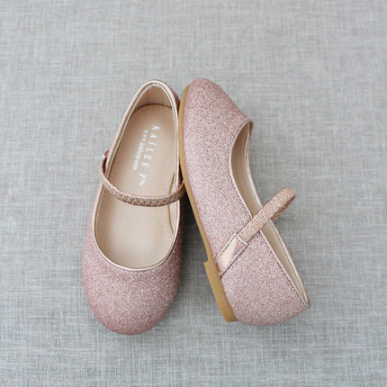 Rose Gold Fine Glitter Mary Jane Flats