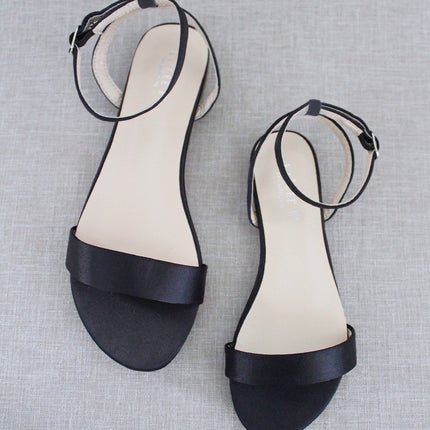 Girls Satin Flat Sandal with Ankle Strap