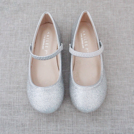 Silver Fine Glitter Mary Jane Flats