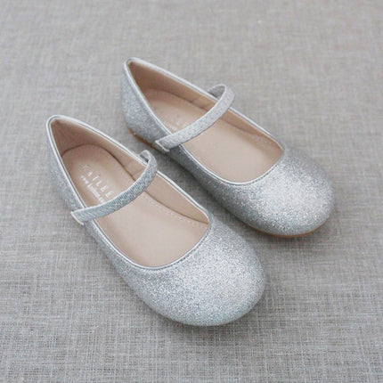 Silver Fine Glitter Mary Jane Flats