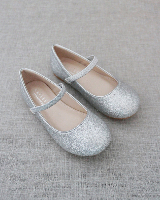 Silver Fine Glitter Mary Jane Flats