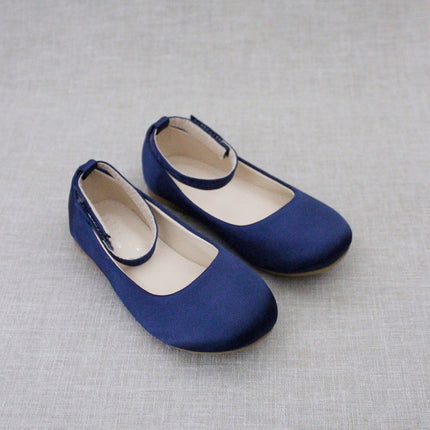 Satin Flats with Velcro Ankle Strap