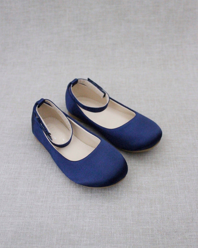 Satin Flats with Velcro Ankle Strap