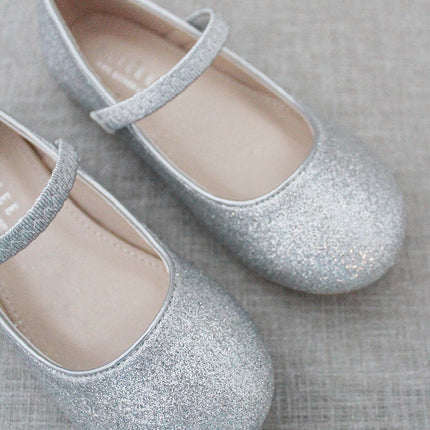 Silver Fine Glitter Mary Jane Flats
