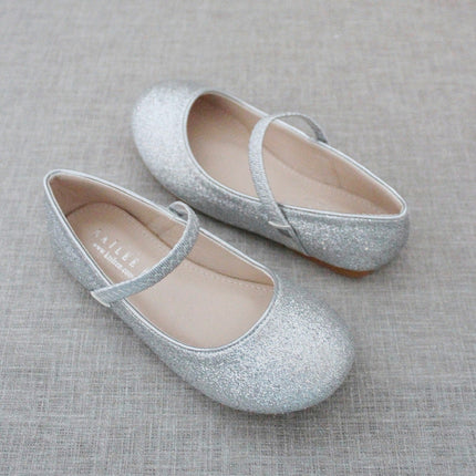 Silver Fine Glitter Mary Jane Flats