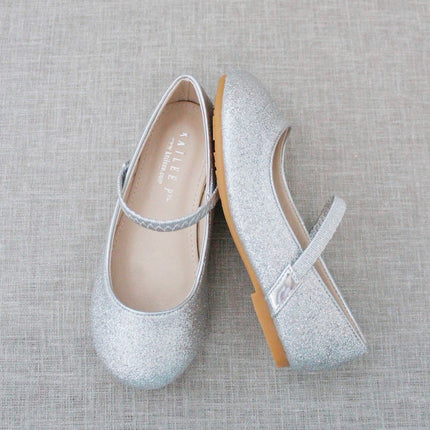Silver Fine Glitter Mary Jane Flats
