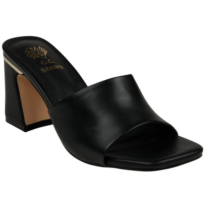 Women's Soho Black Square Toe Heeled Sandals