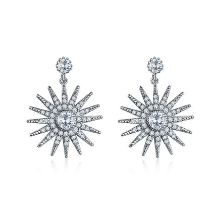 Star Dangle Earrings with White Diamond  Cubic Zirconia