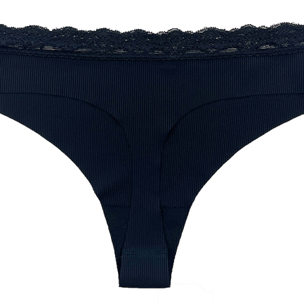 Laser Cut Rib Thong with Lace Waist, XS-2X