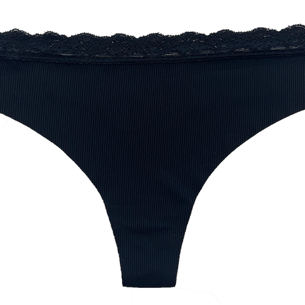 Laser Cut Rib Thong with Lace Waist, XS-2X