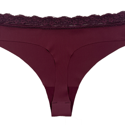 Laser Cut Rib Thong with Lace Waist, XS-2X