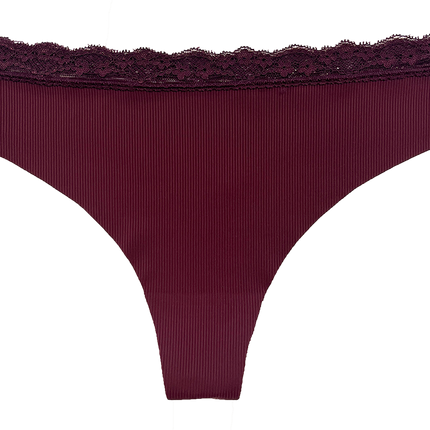Laser Cut Rib Thong with Lace Waist, XS-2X