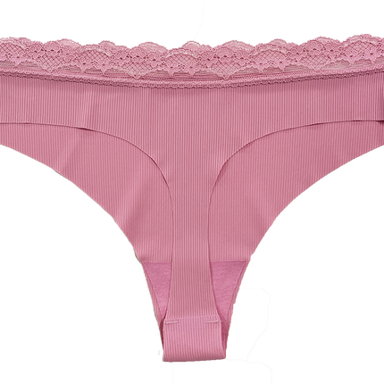 Laser Cut Rib Thong with Lace Waist, XS-2X
