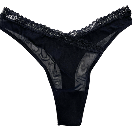 V-Front Mesh Thong with Lace, XS-2X
