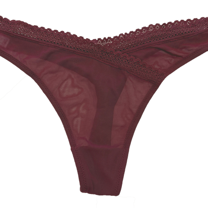 V-Front Mesh Thong with Lace, XS-2X
