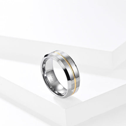 Tungsten Simple Men's Ring with Colored Ribbon Wear Resistant Ring