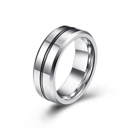 Tungsten Simple Men's Ring with Colored Ribbon Wear Resistant Ring