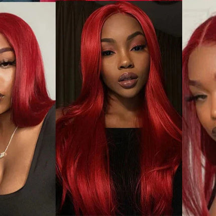 Red & Blonde Highlight Straight Bundles with Closure | 3 Pcs Brazilian Remy Human Hair Weave Extensions