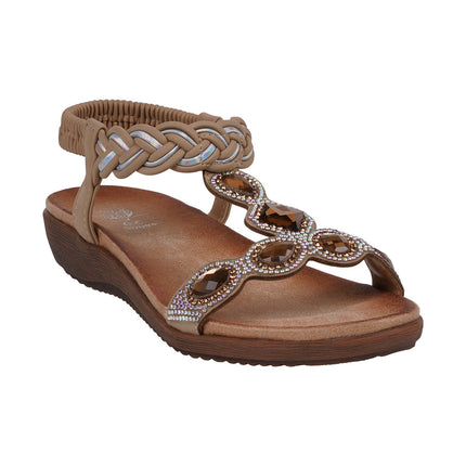 Women's Victoria Tan Jeweled Flat Sandals