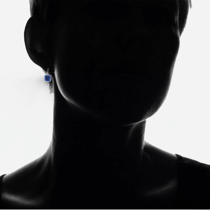 2 Pair Pack: 9.00 CTW Cushion Cut Created Blue Sapphire & Emerald Drop Earrings – Available in .925 Sterling Silver or 14kt Yellow Gold Over .925 – 8mm Square Gems