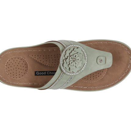 Women's Vickie Sage Flower Thong Flat Comfort Sandals