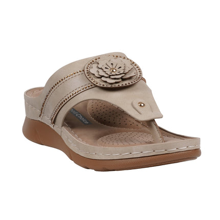 Women's Vickie Gold Flower Thong Flat Comfort Sandals