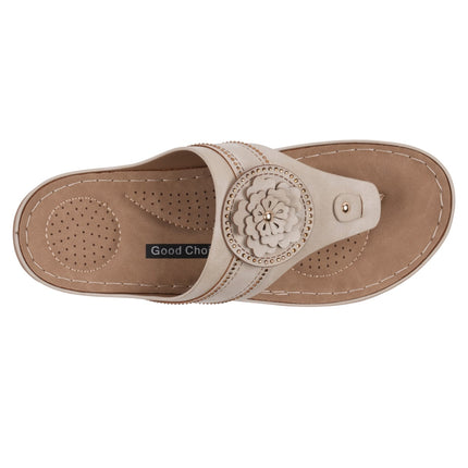 Women's Vickie Gold Flower Thong Flat Comfort Sandals