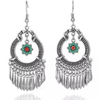 Silver Flower Tassel Dangle Earrings