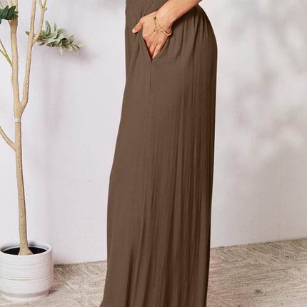 Basic Bae Full Size Smocked Wide Waistband Wide Leg Women Pants