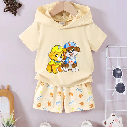Children's Dog Short Sleeve Hoodie and Shorts Set
