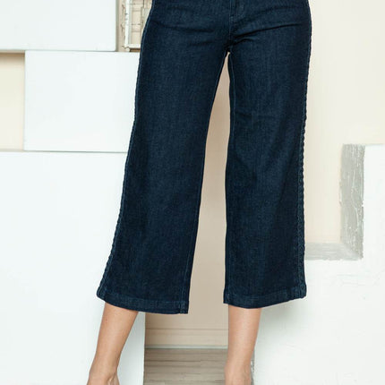 Judy Blue Full Size Side Seam Braid Detail Crop Wide Leg Women Jeans