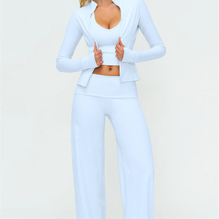 The Twirl Zip Jacket Halter Tank Top Leggings 3-Piece Set