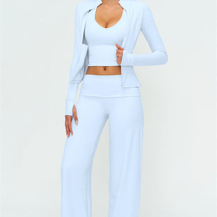 The Twirl Zip Jacket Halter Tank Top Leggings 3-Piece Set