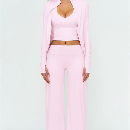 The Twirl Zip Jacket Halter Tank Top New Straight Leg Pants 3-Piece Set