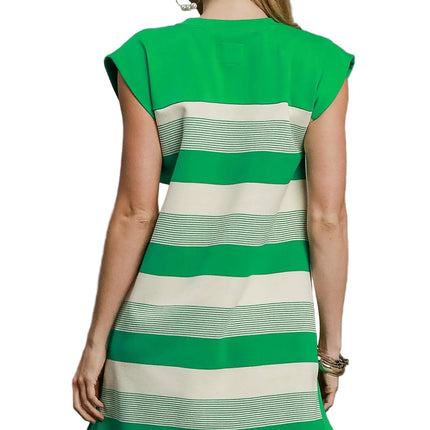 French Terry Side Slit Striped Mini Dress