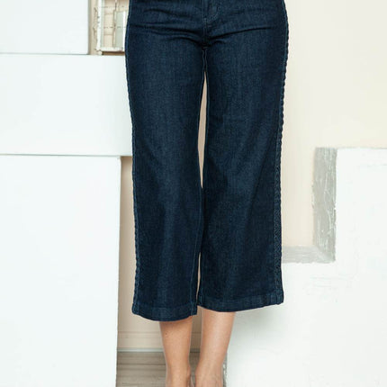Judy Blue Full Size Side Seam Braid Detail Crop Wide Leg Women Jeans