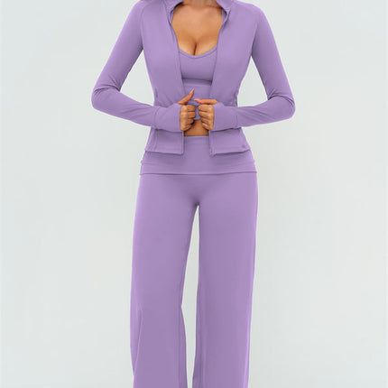 The Twirl Zip Jacket Halter Tank Top Leggings 3-Piece Set