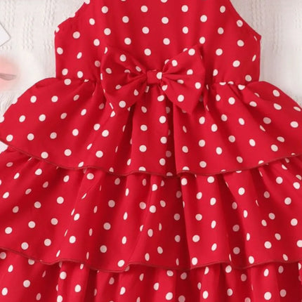 Bow Polka Dot Square Neck Layered Dress