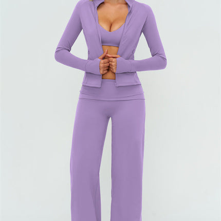 The Twirl Zip Jacket Sports Bra Straight Leg Pants 3-Piece Set
