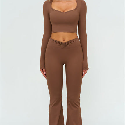 The Lushness Long Sleeve Crop Top Flared Leggings 2-Piece Set