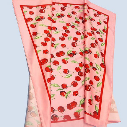 CHERRY PRINT SILKY FEEL BANDANA SCARF | 40SC626
