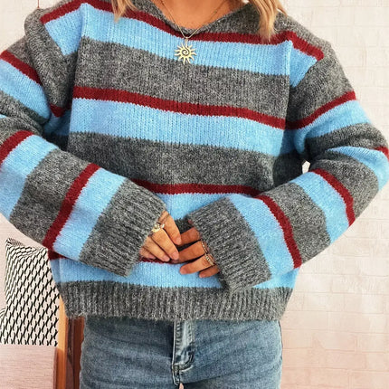 Striped Round Neck Long Sleeve Sweater