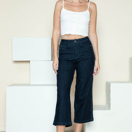 Judy Blue Full Size Side Seam Braid Detail Crop Wide Leg Women Jeans