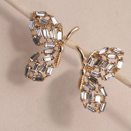 BUTTERFLY BAGUETTE RHINESTONE EARRINGS | 80E3746