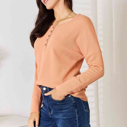 Basic Bae Half Button Long Sleeve Women Top